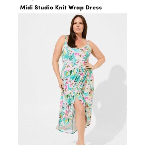 Torrid Midi Studio Knit Wrap Dress Women's 4x High Low Front Slit Romantic NWT - Picture 2 of 13